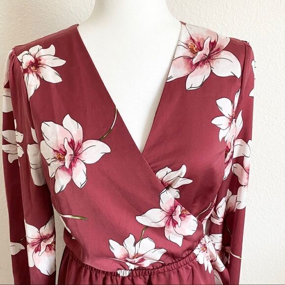 CUPCAKES and Cashmere Jarrett Red Floral Ruffle Wrap Hawaiian Dress Women’s M - Picture 4 of 10